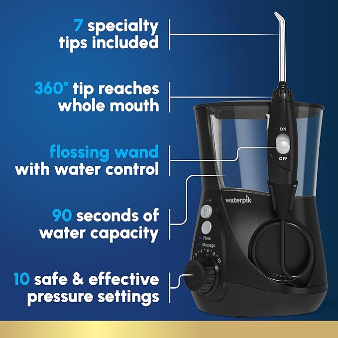 Waterpik Aquarius Water Flosser For Teeth Cleaning, Gums, Braces, Dental Care, Electric Power With 10 Settings, 7 Tips For Multiple Users And Needs, ADA Accepted, Black WP-662, Packaging May Vary