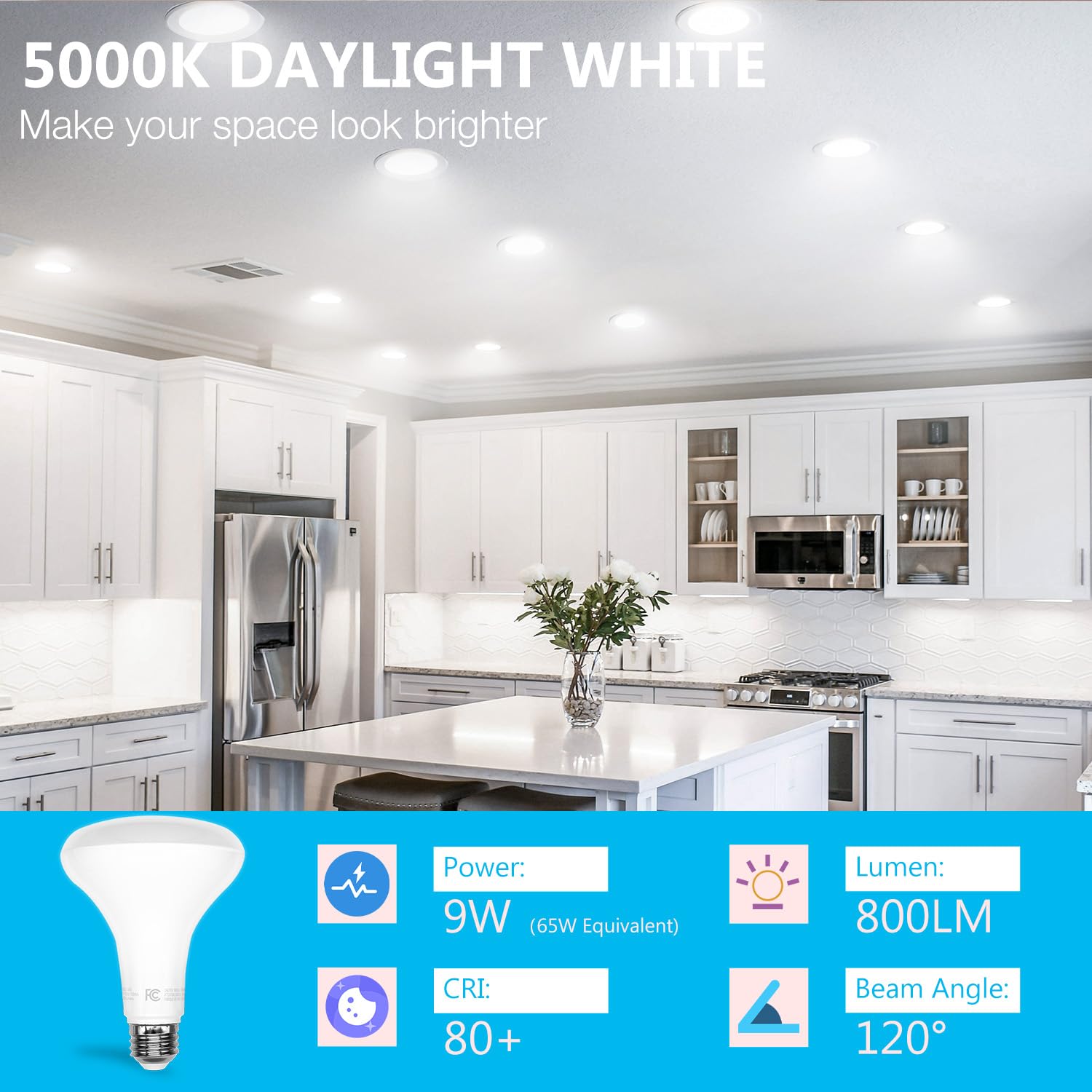 DAYBETTER BR30 LED Light Bulbs Indoor Flood Light, 6Pack 5000K Daylight White LED Bulb 65W Equivalent, Dimmable, E26 Base, 800LM, Recessed Can Bulb for Living Room Bedroom Dining Room Bathroom