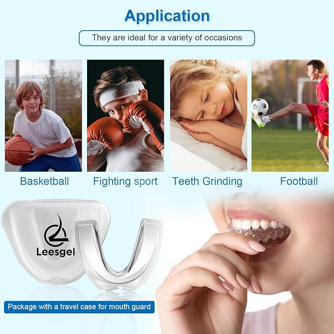 Leesgel Kids Mouth Guard for Grinding Teeth, Teeth Grinding Mouth Guard for Sleep, Kids Moldable Custom Night Bite Guards, Clenching, Bruxism, Sport Athletic, Whitening Tray (4 Pack)