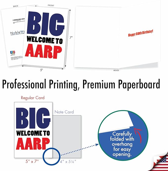 NobleWorks - 50th Milestone Birthday Greeting Card with 5 x 7 Inch Envelope (1 Card) Bday Welcome to AARP 4869Z