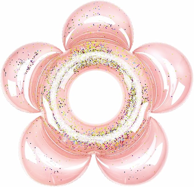 HeySplash Pool Floats, Large Pink Floats for Adults, Inflatable Floatie Loungers wih Glitter, Bachelorette Fun Decor, Swim Tube River Lake Wedding Bride Engagement Party Decor Toy Raft