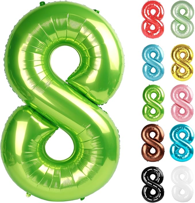 Light Green Number 8 Balloon 40 Inch, 8 Balloon Number, 8th Birthday Decorations, Light Green Party Supplies for Boys Girls