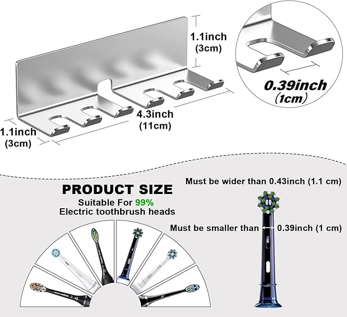 Electric Toothbrush Head Holder, Toothbrush Holders Wall Mounted, Electric Toothbrushs Holder, Bathroom Shower Tooth Brushing Holder, Tooth Brush Head Holder Organiser (Silver, Large)