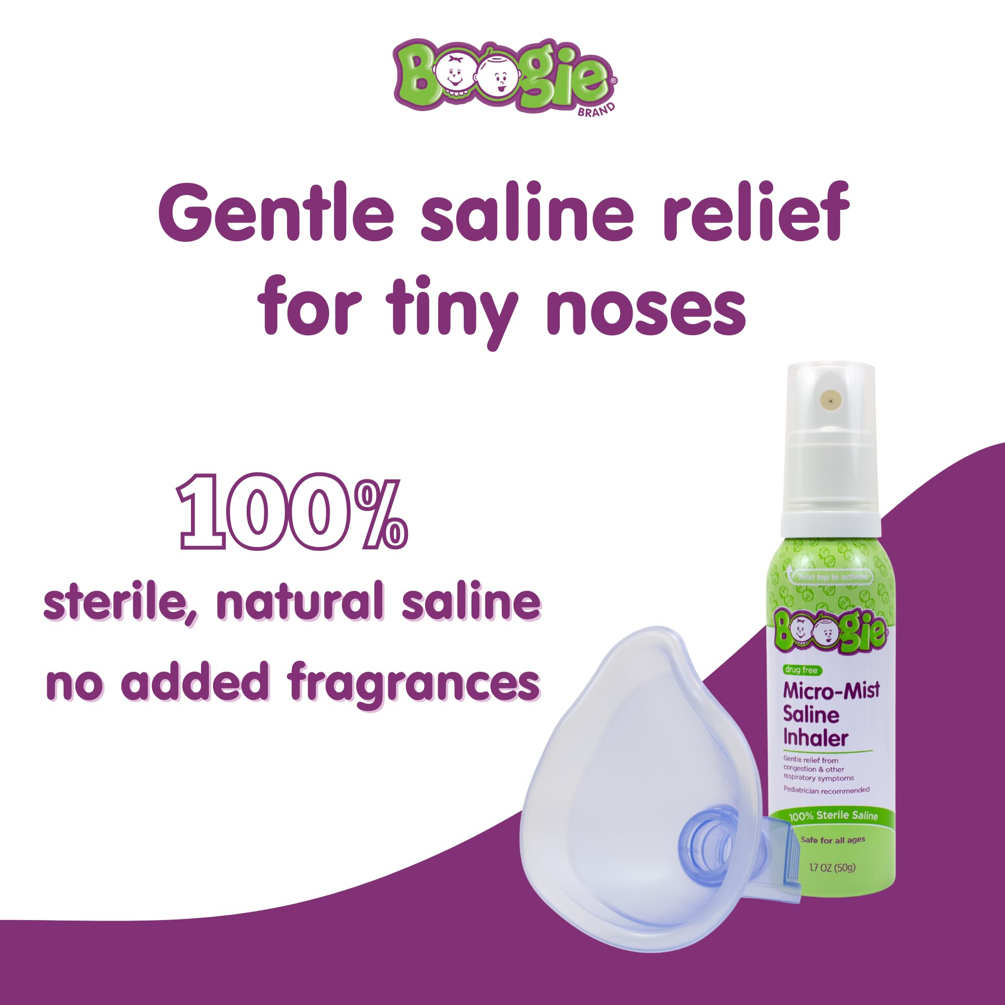 Boogie Micro-Mist Saline Inhaler, Baby Nose Congestion Relief, Nasal Spray for Kids, Pediatrician Recommended, 1.7oz Unscented - Pack of 1