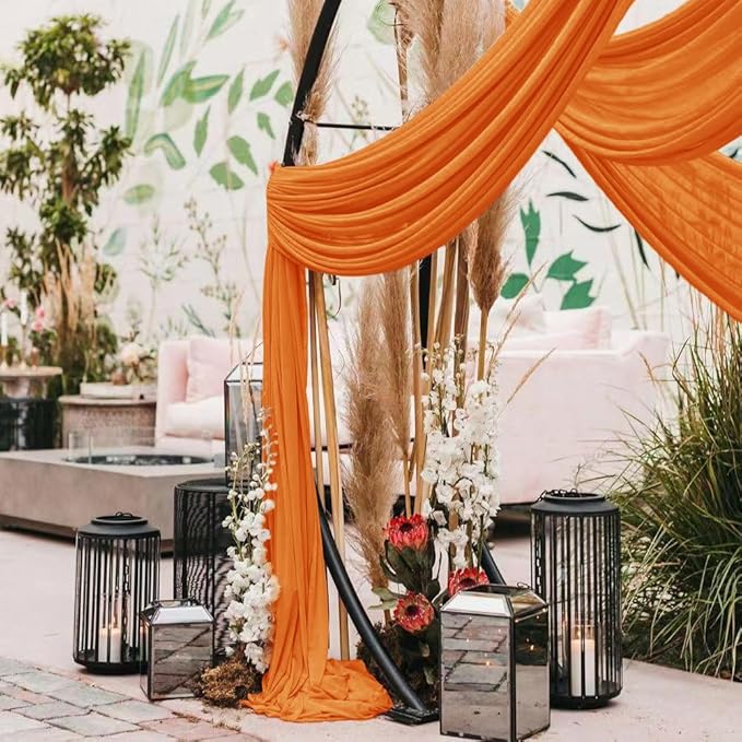 Wedding Arch Draping Fabric 30'' x 18FT Sheer Chiffon Arch Drape Backdrop 1 Panel Orange Drape for Easter Bridal Shower Baby Shower Photo Booth Church Decor Birthday Party Outdoor Decoration