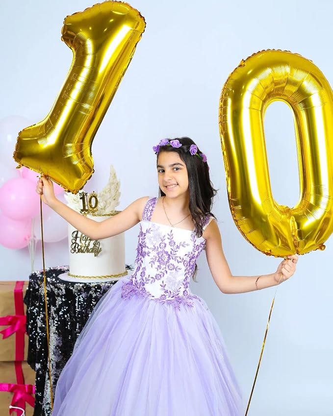 10 Balloon Number, Gold Number 10th Birthday Balloons 40 Inch, 10 Years Old Gold Birthday Decorations for Boys Girls, 10th Anniversary Decorations