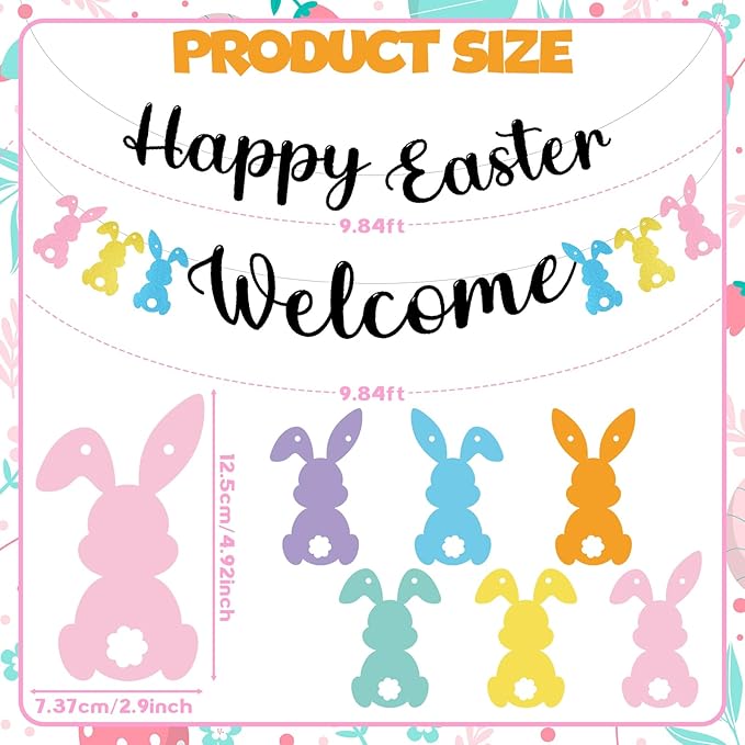 Easter Hanging Swirl Decoration 26 Pcs Easter Decoration Happy Bunny Hanging Swirl Foil Banner Garland Bunny Party Decorations Glitter Colorful Cute Party Ornaments for Ceiling Home Office Wall