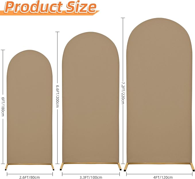 Arch Covers,Arch Backdrop Stand Fitted Cover for Wedding Birthday Party Ceremony Banquet Decoration(6.6FT,Khaki,Cover Only)