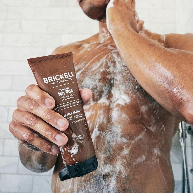 Brickell Men's Exfoliating Body Wash, Body Scrub and Gel Wash to Cleanse and Reveal Fresh, Clear Skin, With Bamboo, Charcoal, and Pumice, 8oz, Fresh Mint