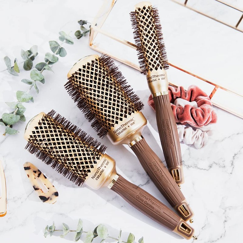 Olivia Garden NanoThermic Ceramic + Ion Round Thermal Hair Brush - Not Electrical - Professional Blowout Brush for Normal to Thick Hair, NT-54 2 1/8"