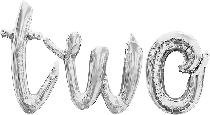 Cursive Script Letter Balloons - TWO 16" Inch Alphabet Letters Foil Mylar Balloon 2nd Birthday Party Banner (Silver)
