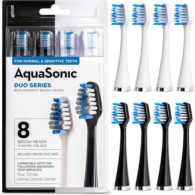 AquaSonic Genuine Duo Series Replacement Brush Heads | for Normal & Sensitive Teeth | Compatible with Duo Series & Home Dental Center Toothbrush Handles | NOT Compatible with Duo Series Pro
