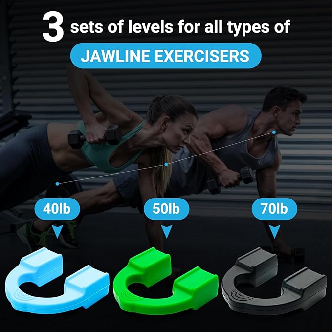 Jawline Exerciser by Tilcare - Jaw Exerciser for Men and Women that helps to workout your Jaw, Neck and tone your face with exercise - Face Slimmer that will chisel your Jawline - Intermediate 50lb