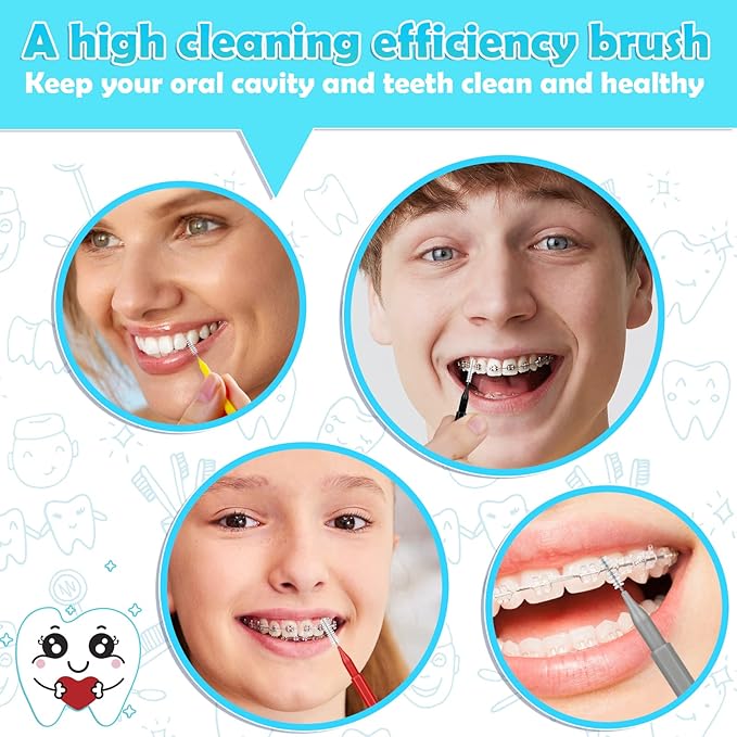 Modacraft 120Pcs Interdental Brush 6 Sizes Braces Brush Toothpicks with Soft Bristles 360° Bendable Floss Heads Dental Brushes Between Teeth Gum Braces Cleaning Kit Oral Tooth Cleaning Tool