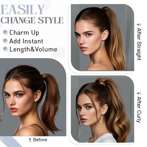 Rich Choices Claw Clip Ponytail Extension Human Hair Real Hair Ponytail Balayage Medium Brown Highlighted Dark Blonde 14 Inch 105g One Piece Clip In Long Ponytail Hair Extension For Women #4P27