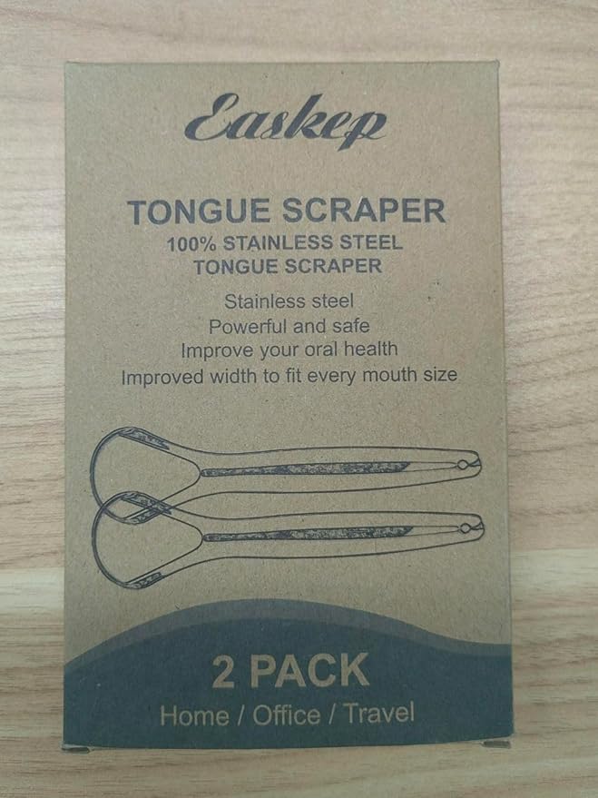 Tongue Scraper (2 Pack), Wide-head Tongue Cleaner with Nice Carrying Box, Easkep 100% Stainless Steel Tongue Scrapers Cleaners, for Men, Women, Adults, Kids