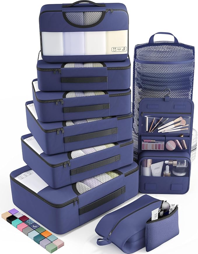 Veken 10 Set Packing Cubes for Travel Essentials, Suitcase Organizer Bags in 4 Sizes, Carry-On Luggage Accessories with Large Laundry Bag & Passport Holder, Must-Have for Airplane, Road Trip & Camping