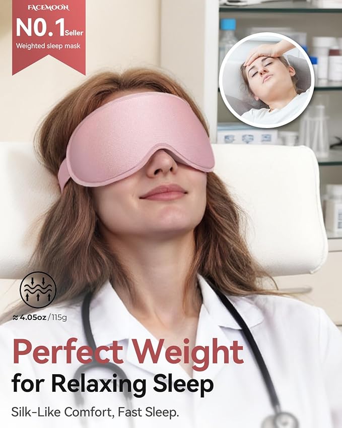 Weighted Blackout Sleep Mask for Women, 3D Contoured Zero Eye Pressure, Lash-Friendly Deep Eye Cups, Adjustable Slide Buckle Strap, Night Shift Nurse Essentials for Day Sleep & College Dorm Naps(Pink)