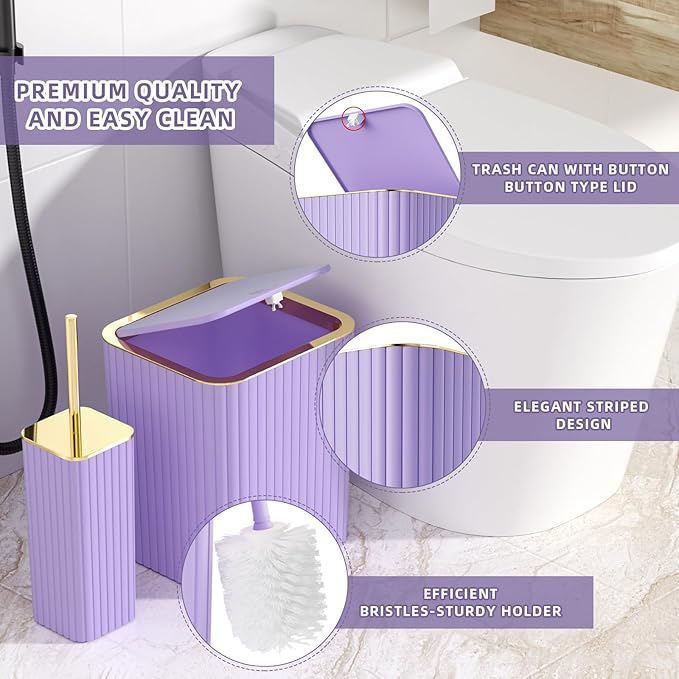 Bathroom Accessories Set - 25PC Bathroom Sets with Shower Curtain and Rugs, Purple Bathroom Set with Trash Can, Soap Dispenser, Soap Dish & Toilet Brush