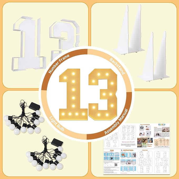 Imprsv 4FT Light Up Numbers, Marquee 13th Birthday Decorations for Girls Boys, Large Light Up 13th Birthday Women Foam Board Anniversary Party Decorations Arch Kit (DIY)
