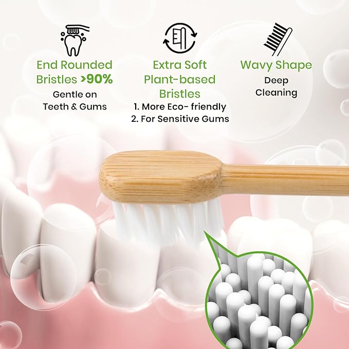 Bamboo Toothbrush Heads Compatible with Laifen, Extra Soft Castor-Oil Bristles for Sensitive Teeth, Eco-Friendly & Gentle Cleaning