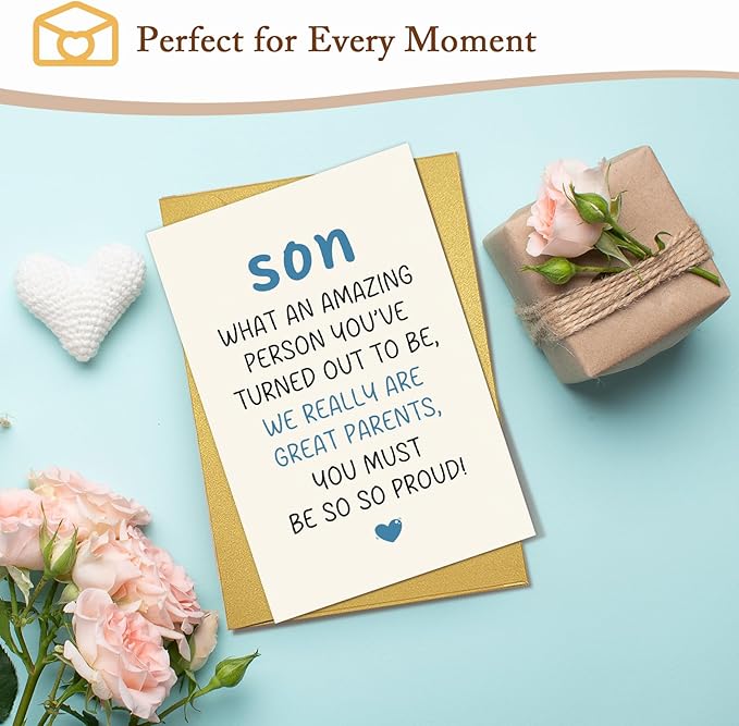 Qiliji Funny Son Birthday Card from Parents, Humorous Birthday Card for Adult Son, Sons Bday Cards Gifts from Mom and Dad, We Are Great Parents You Must Be So Proud