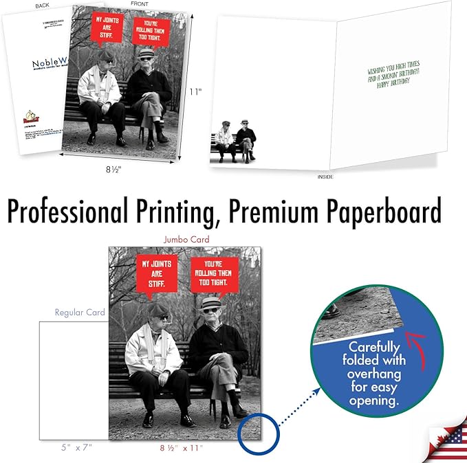 NobleWorks Jumbo Humorous Birthday Greeting Card 8.5 x 11 Inch with Envelope (1 Pack) Large Jumbo Bday Men Stiff Joints J7038BDG