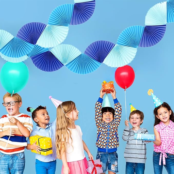 Blue Paper Fan Garland - Paper Fan Garland Party Decorations - Perfect for Birthday Parties, Holiday Decorations, Family Gatherings, Weddings and More (Blue)