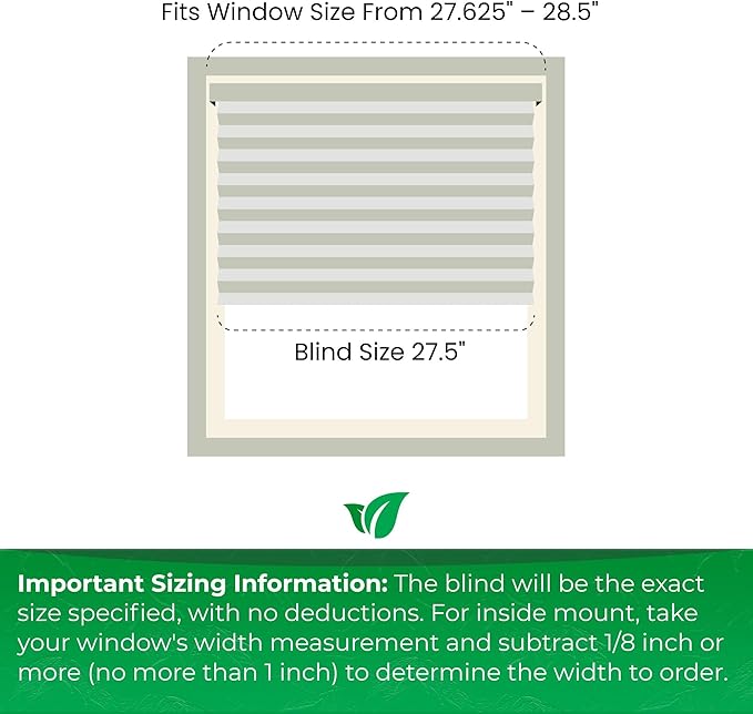 CALYX INTERIORS Cellular Honeycomb Shade, Light Filtering, Cordless, 3/8" Single Cell, 27.5" W x 60" H, White