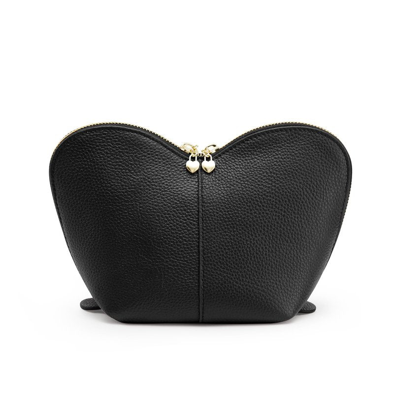 Kattee Leather Makeup Bag, Travel Large capacity Comestic Bag for Women, Heart Shaped Portable Organizer Toiletry Bag for Working, Black