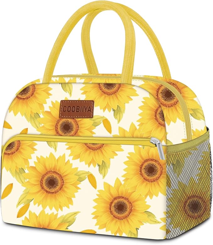 Coobiiya Lunch Bag Women, Lunch Box for Women Adult Men, Small Leakproof Cute Lunch Tote Large Capacity Reusable Insulated Cooler Lunch Container for Work/Office/Picnic/Travel-Sun Flower
