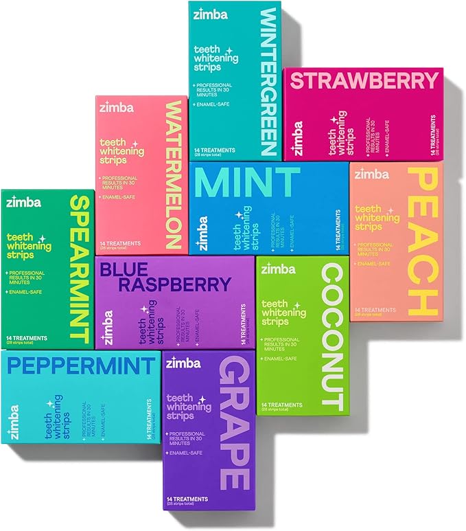 Zimba Teeth Whitening Strips 3-Pack Bestsellers Variety Bundle | Mint, Coconut, Peach | Vegan Whitening Strips, Enamel Safe Teeth Whitening, Hydrogen Peroxide Tooth Whiteners