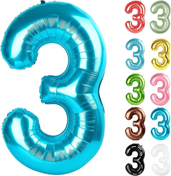 Light Blue Number 3 Balloon 40 Inch, 3 Balloon Number, 3rd Birthday Decorations, Light Blue Party Supplies for Boys Girls
