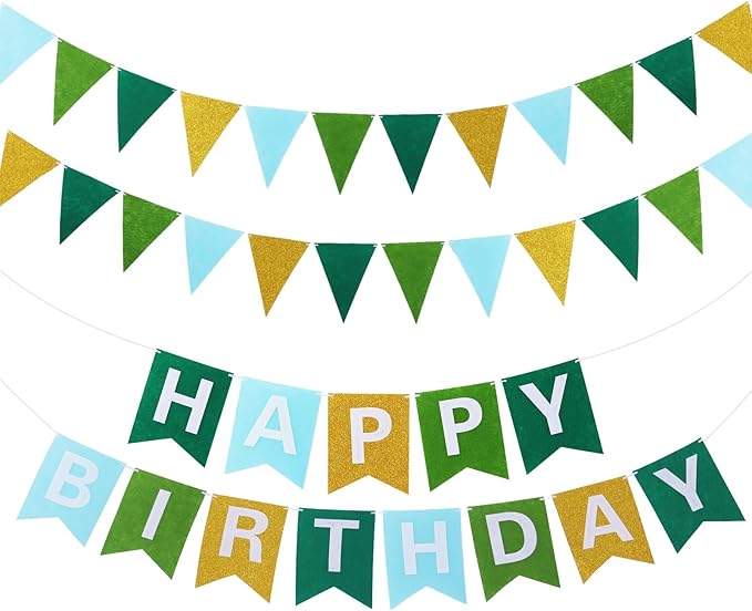 Irenare 4 Pieces Happy Birthday Banner Colorful Birthday Party Decor Rainbow Felt Garland Banner Party Decorations Supplies (Gradient Green and Gold)