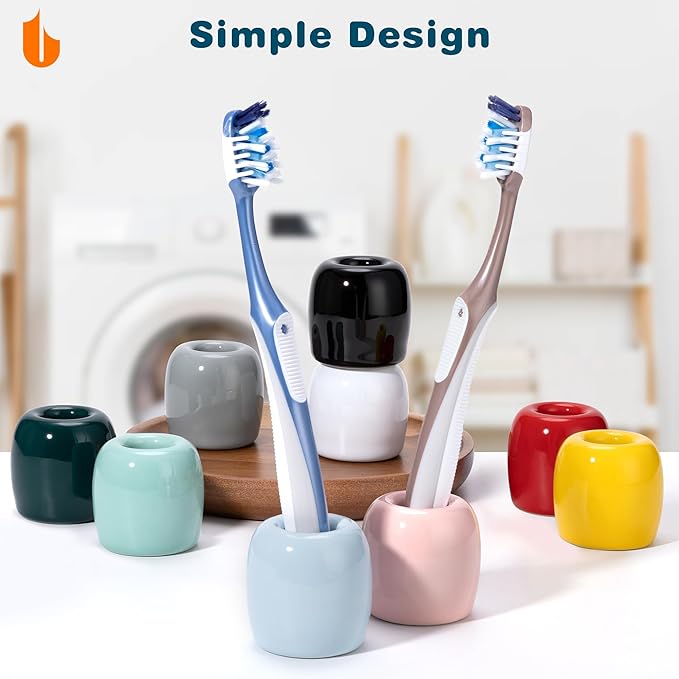 Urbanstrive Ceramic Toothbrush Holders for Bathrooms, Sleek Tooth Brush Holder Toothbrush Stand Tooth Brushing Holder, Portable Bathroom Accessories Organizer, Red, 2 Pack