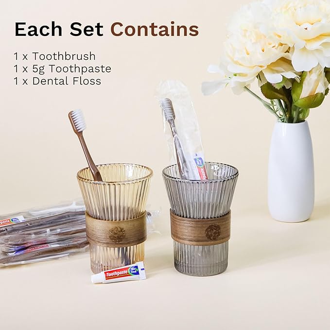 Disposable Toothbrushes with Toothpaste, Travel Toothbrush Kit, Individually Packaged, Brown, with Floss Picks, Suitable for Hotel, Home, Camping, Travel (50-Pack)