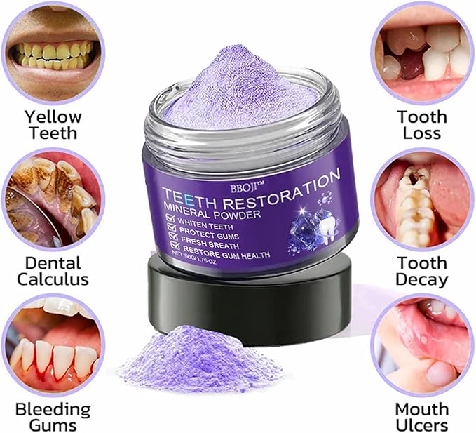 BBOJI Teeth Restoration Mineral Powder, Tooth Restoration Powder, Natural Teeth Restoration Powder-50g, Professional Oral Care, Protect Gums and Freshen Breat (2 Bottle)