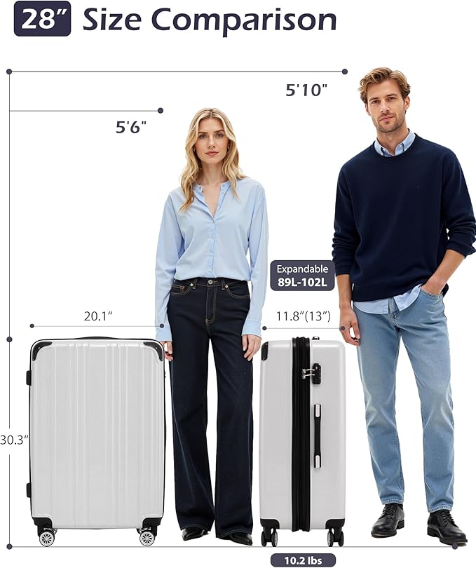 Coolife Luggage, Suitcase with Durable and Lightweight, Large Checked Luggage with PC+ABS Hardshell Expandable, Dual Spinner Wheels, TSA Lock, and YKK Zipper (navy new, L(28in))