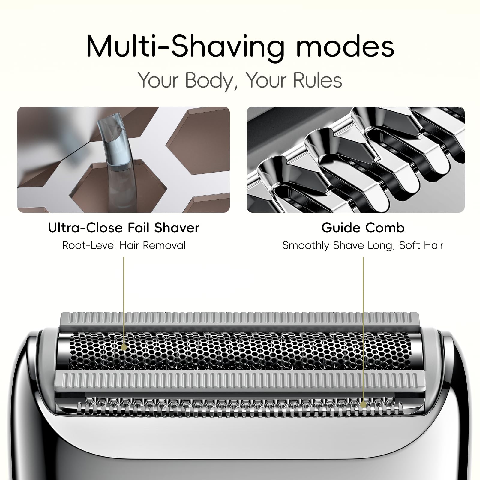 yoose Electric Razors for Women, IPX7 Alloy Body Bikini Trimmer for Women (USB-C, Trimmer Comb, Multi Shaving Modes), Portable Size, Porcelain White