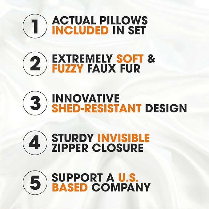 Cheer Collection Faux Fur Throw Pillows - Decorative Pillows for Couch, Bed Throw Pillows, Sand Accent Pillows for Bedroom or Living Room Aesthetic, Set of 2 Furry Throw Pillows, 12" x 20"