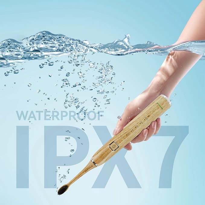 Bamboo Electric Toothbrush, Sonic Electric Bamboo Toothbrush for Adults, IPX7 Waterproof Rechargeable Toothbrush, 5 Cleaning Modes, 4 Bamboo Brush Heads Soft Bristle