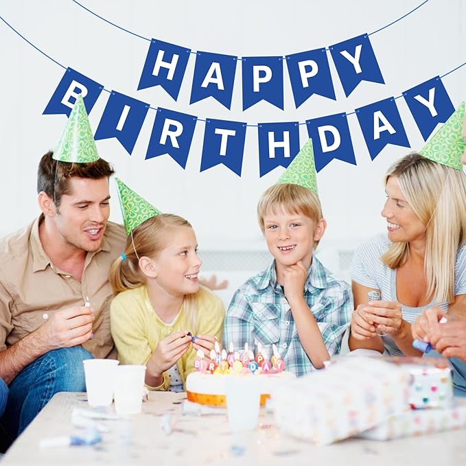 Navy Blue Happy Birthday Banner Sign Happy Birthday Bunting Banner Garland for Men Boy Baby Kids 1st Birthday Tea Party Decorations Bunting Flag Birthday Party Supplies