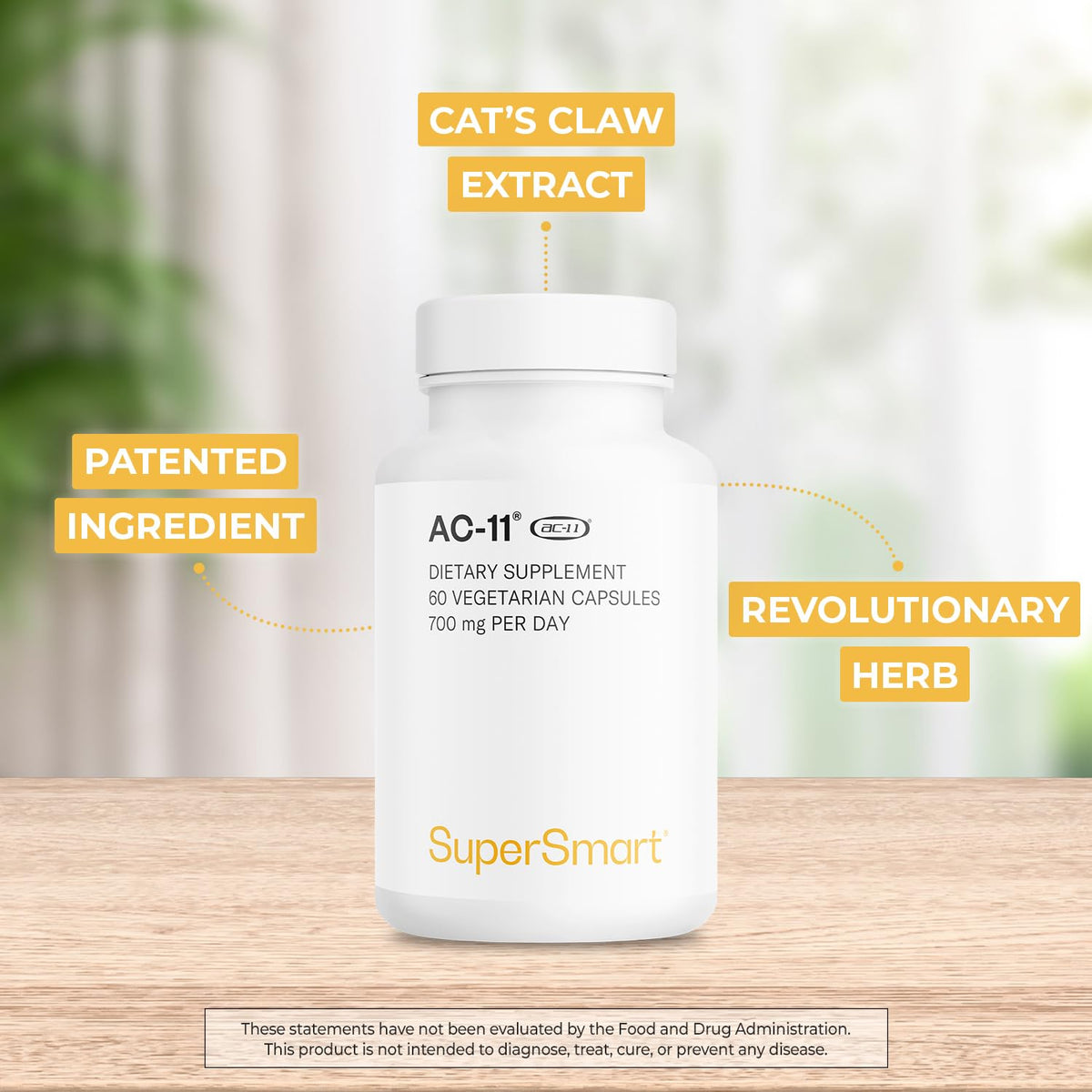 Supersmart AC-11 Supplement 700mg per Day (Cat's Claw Extract) - Uncaria Tomentosa Bark | Non-GMO & Gluten Free - 60 Vegetarian Capsules