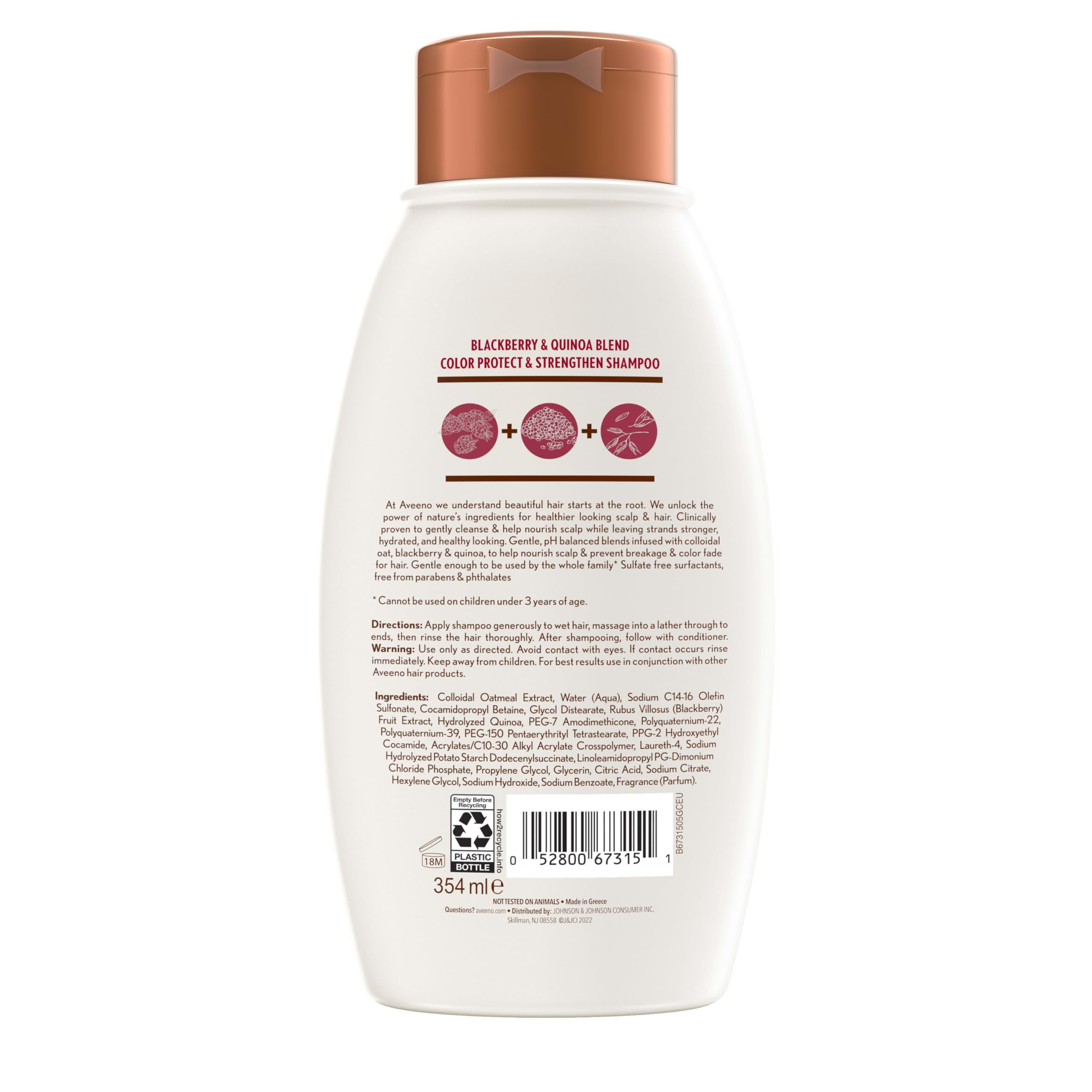 OGX Aveeno Color Protect Strengthen+ Blackberry Quinoa Shampoo, Fresh, 12 Fl Oz