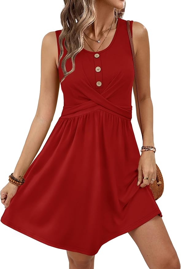 OFEEFAN Summer Dresses for Women Beach Fashion Sundresses Babydoll Dress Button Down Boho Dresses Cute Cross