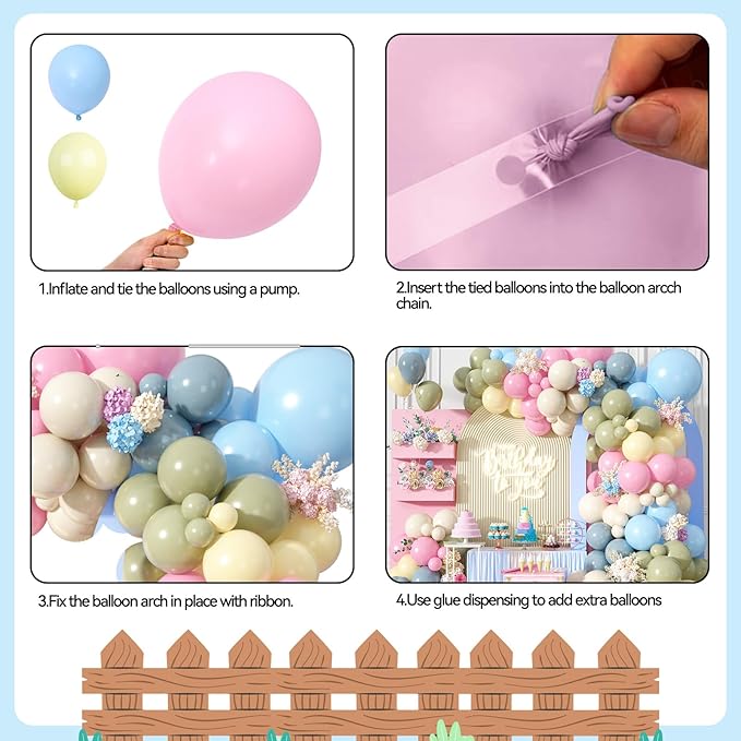 FunHot Blue Pink Yellow Balloon Arch Kit, Pastel Balloon Garland with Baby Pink Light Fog Blue Yellow Sage Green Ivory White Balloons for Baby Shower Gender Reveal Wedding Birthday Party Decorations