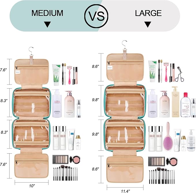 COOSKY Travel Hanging Toiletry Bag for Women, Cruise Ship Essentials, with Jewelry Organizer, Extra Large Makeup Dopp Kit, Waterproof Cosmetic Bags, Toiletries Kit Set with Trolley Belt, Blue