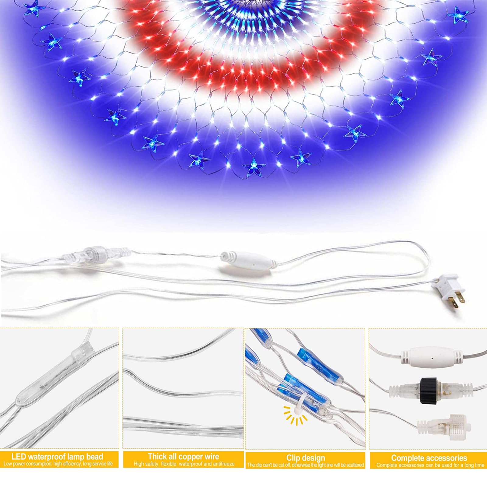 DDMY American Flag Lights 4th of July Lights with 243 Super Bright LEDs Waterproof Patriotic Flag Net Light of The United States for Memorial Day/4th of July Independence Day/Yard/Garden Decor
