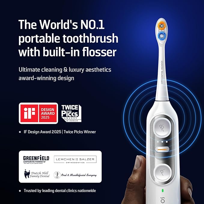 Soocas NEOS II - Electric Toothbrush with Water Flosser, Sonic Electric Toothbrush for Adults, Cordless Water Flosser for Travel, Portable Oral Irrigator, Up to 100% Plaque Removal, Pearl White