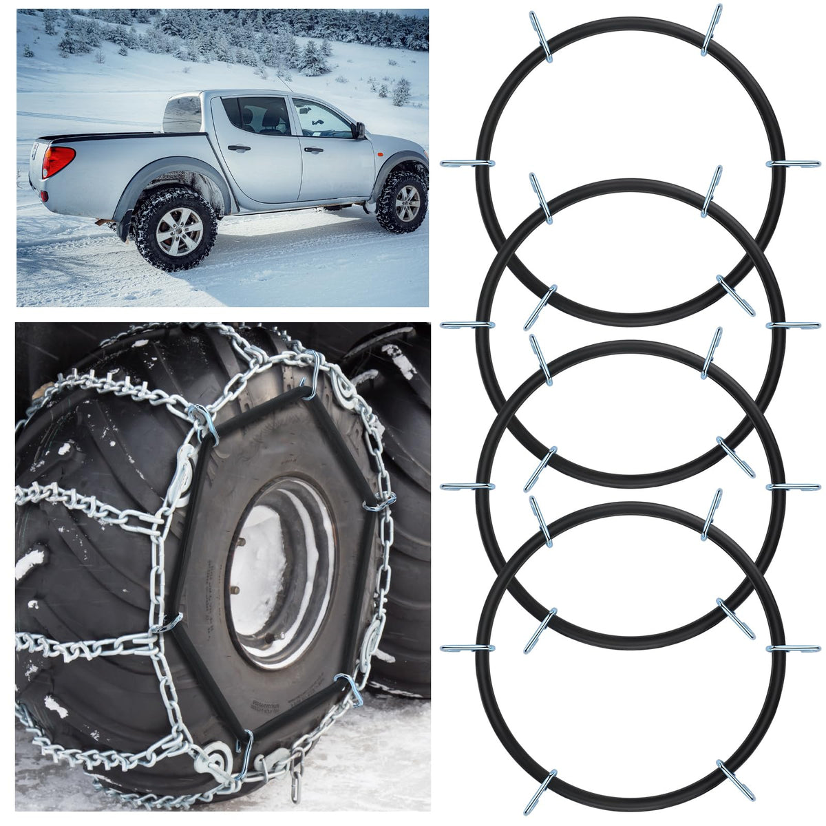 BBTO 4 Pcs Light Truck Traction Chain Rubber Tightener Grip Light Truck/SUV Tire Tensioner Adjuster Tire Chain Tensioner for Whe